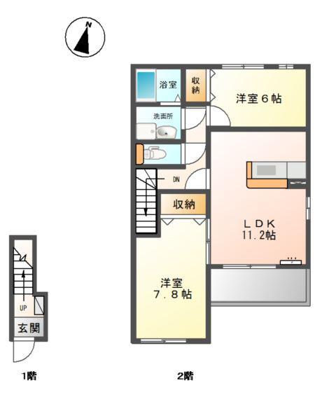 名鉄各務原線 手力駅 徒歩27分 2階建 築11年(2LDK/2階)の間取り写真