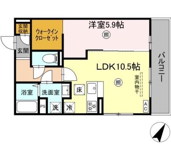 PREMILIFE下郡東(1LDK/1階)の間取り写真