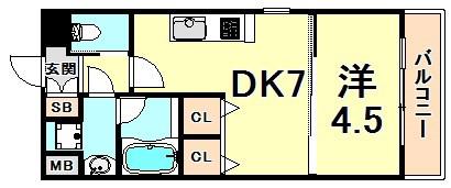 プレジオ西宮(1DK/2階)の間取り写真