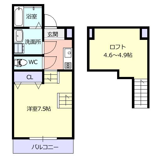 レイフィール東原町 (1SK/1階)の間取り写真