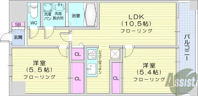 ノーブル・シャトーK(2LDK/2階)の間取り写真