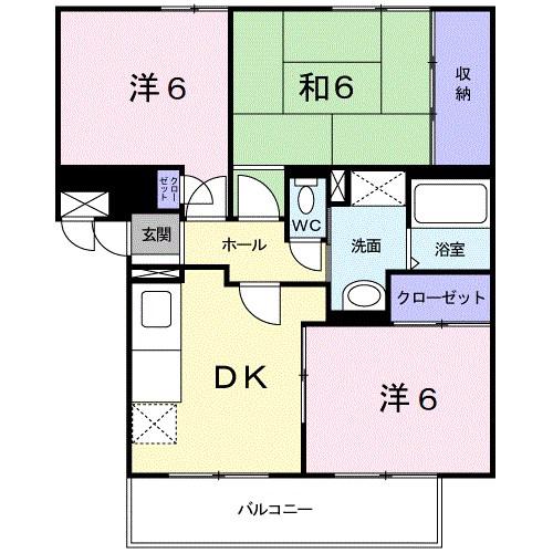 ツイン・コートB棟(3DK/2階)の間取り写真