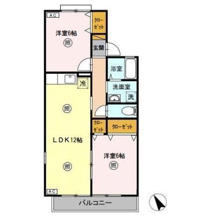 ベルハイムII(2LDK/1階)の間取り写真