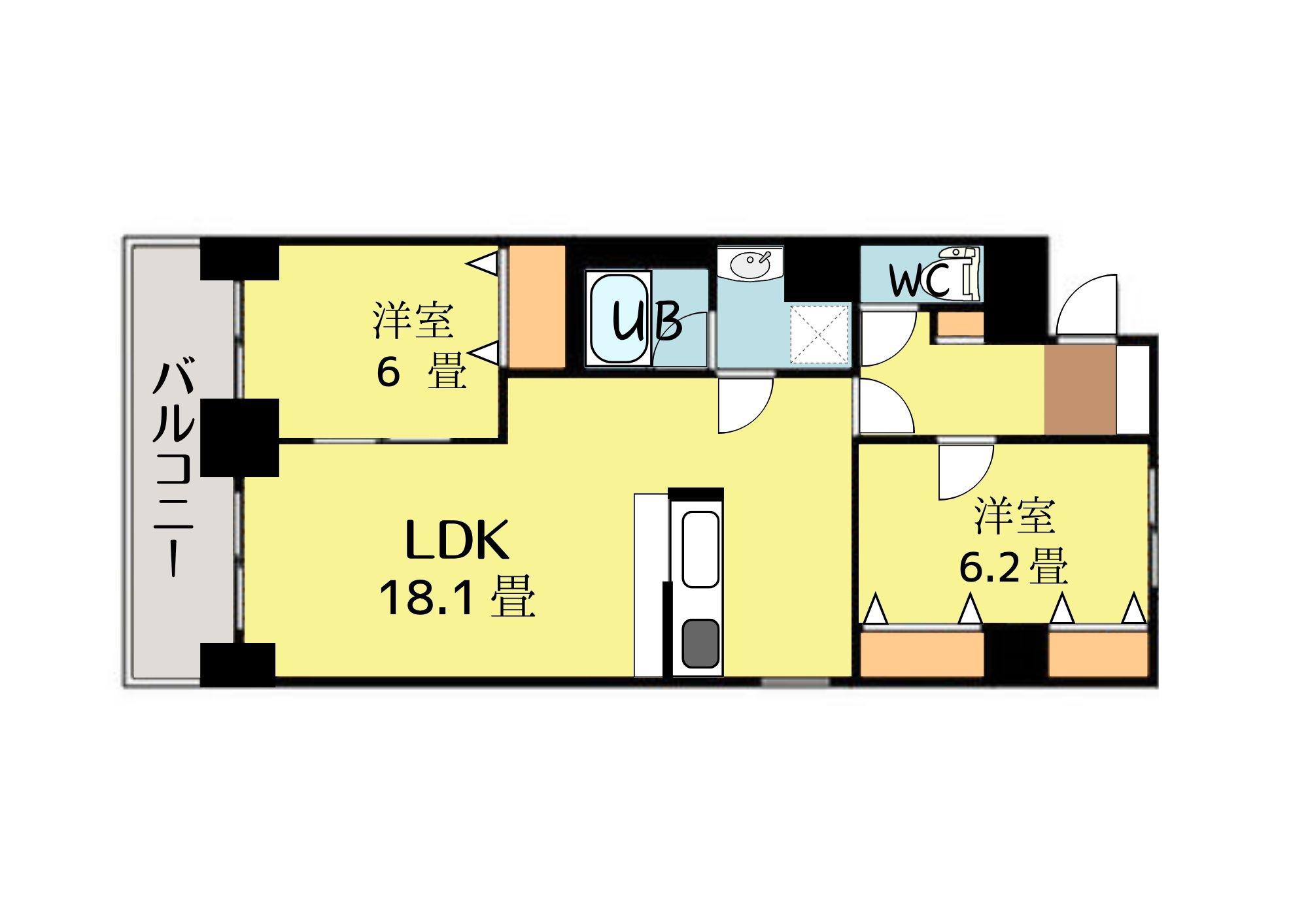 ガーネットヒルズ広瀬町(2LDK/6階)の間取り写真