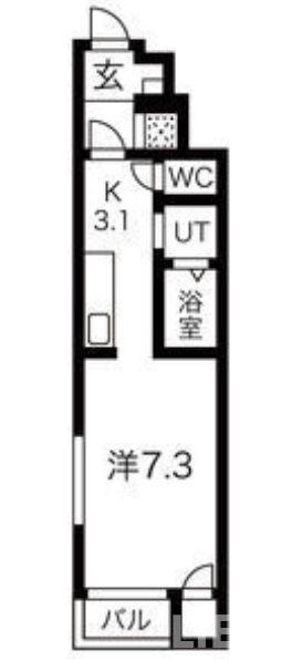 プランドール銀杏町(1K/1階)の間取り写真