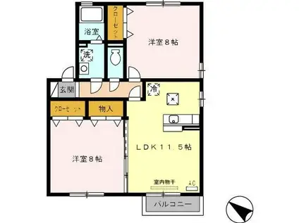 アムール B棟(2LDK/1階)の間取り写真