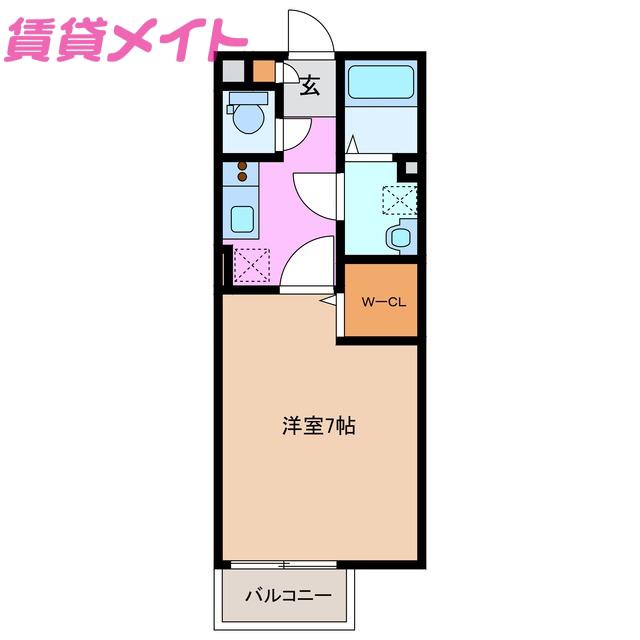 グランモア矢内谷(1K/2階)の間取り写真