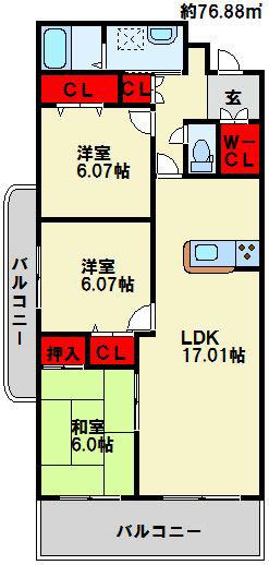 グラシューズ・エール(3LDK/5階)の間取り写真
