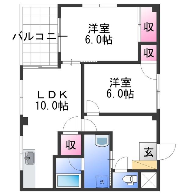 サーパス福島(2LDK/4階)の間取り写真