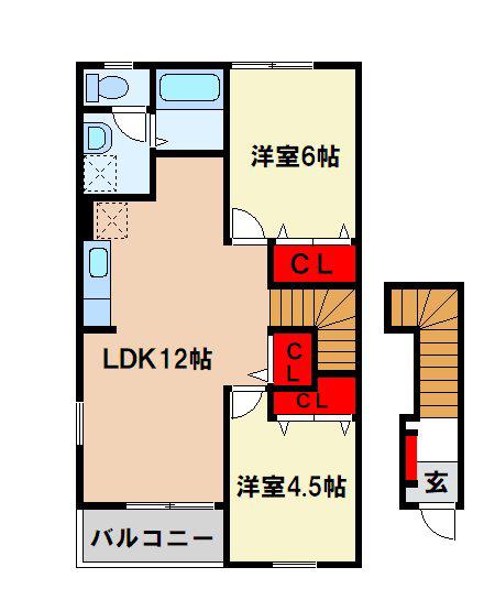 フラントフィールドハウス(2LDK/2階)の間取り写真