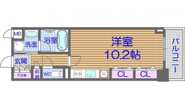 エスリード長堀タワー(ワンルーム/9階)の間取り写真