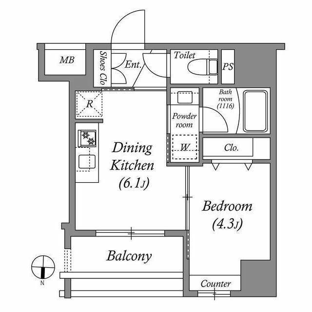 ACP RESIDENCE 中野新橋(1DK/12階)の間取り写真
