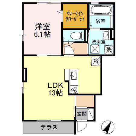 モンド・リヴェールI(1LDK/1階)の間取り写真