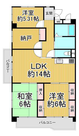 逆瀬川パ-クマンション(3SLDK/10階)の間取り写真