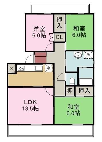 MESSAGE清水東 2号棟(3LDK/1階)の間取り写真