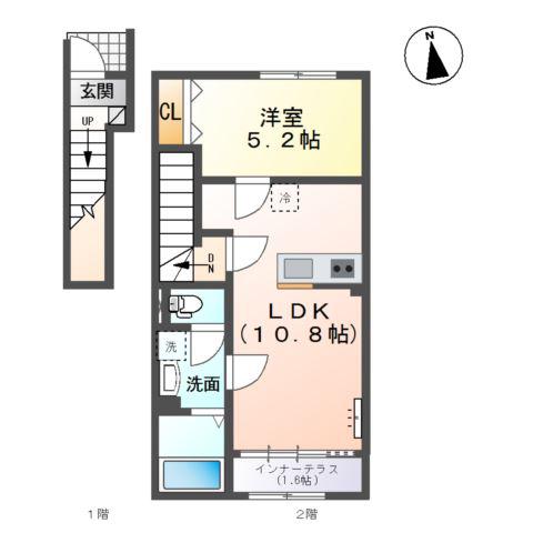 西五城アパート(1LDK/2階)の間取り写真