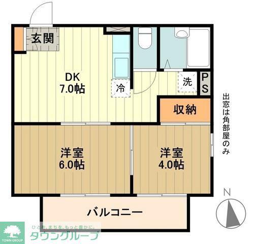 フォレストガーデン武蔵砂川(2DK/2階)の間取り写真