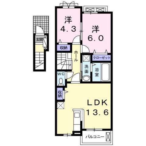 ベル・モア(2LDK/2階)の間取り写真