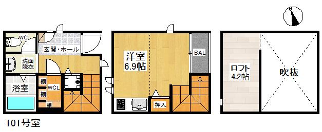 DUPLEST K&Y 井尻(ワンルーム/1階)の間取り写真