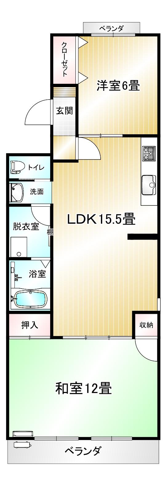 レジデンス オオクラ(2LDK/3階)の間取り写真
