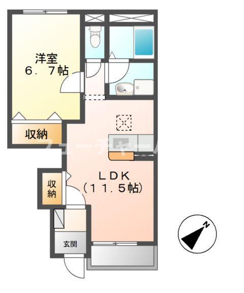 ヴィーヴテソロ(1LDK/1階)の間取り写真