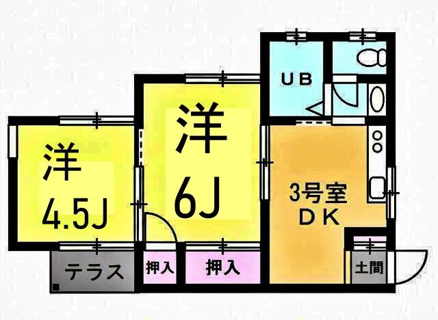 ヴェッセル三ツ沢(2DK/1階)の間取り写真