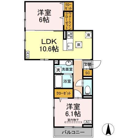 SUNNY HILLS A棟(2LDK/1階)の間取り写真