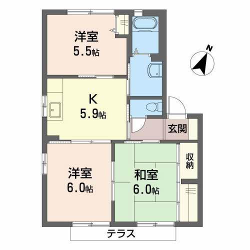 シャーメゾンさくら坂 C棟(3K/2階)の間取り写真