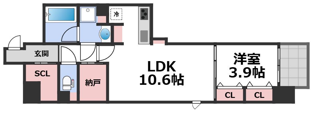 アーバネックス堺筋本町(1LDK/3階)の間取り写真