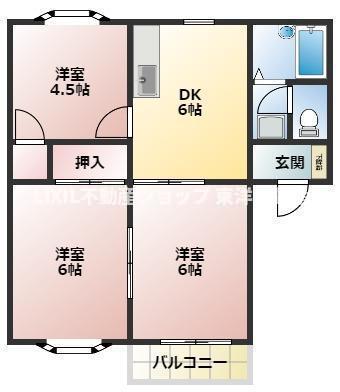 HIGH HOMES A棟(3DK/2階)の間取り写真