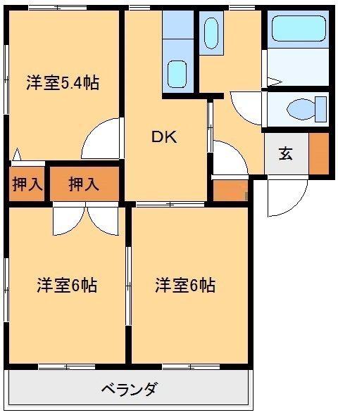 ＪＲ両毛線 伊勢崎駅 徒歩34分 2階建 築30年(3DK/2階)の間取り写真