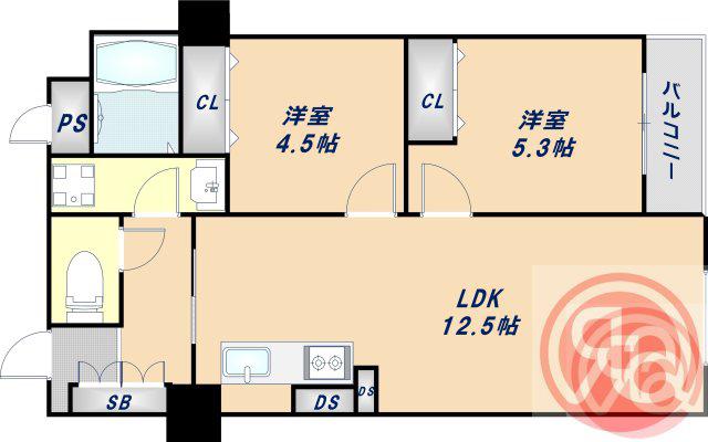 勝山タウンハイツ(2LDK/5階)の間取り写真
