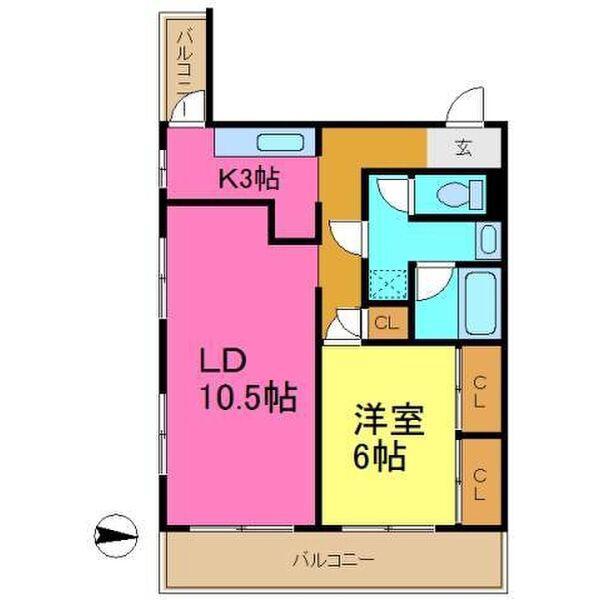 第2宏陽ハイツ(1LDK/4階)の間取り写真