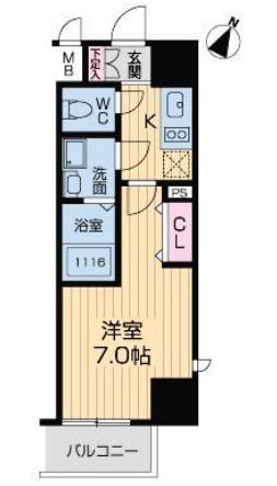 グランルージュ中之島(1K/14階)の間取り写真