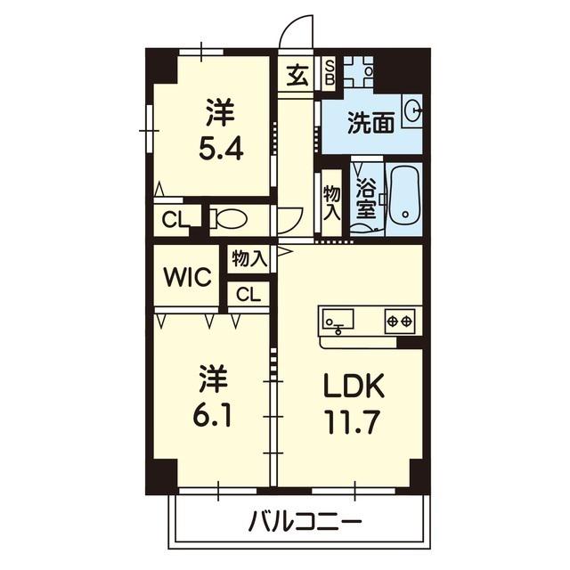 VIENTO島崎台II(2LDK/4階)の間取り写真