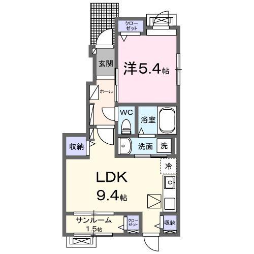 アビタシオン ラシュレIII(1LDK/1階)の間取り写真
