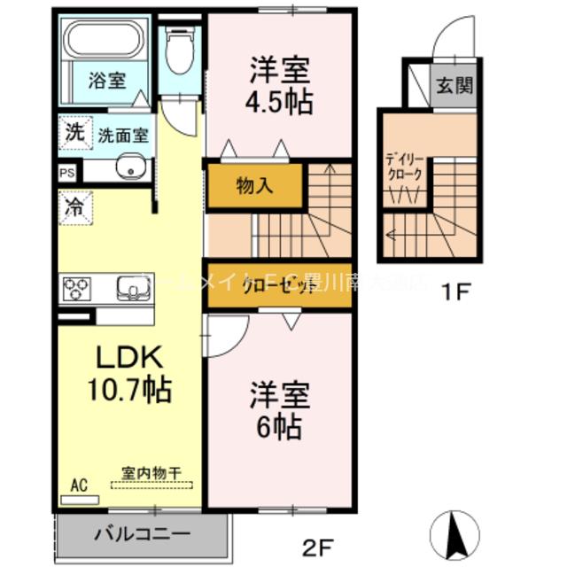 ヴィルヌーブ野路(2LDK/2階)の間取り写真
