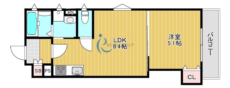 クリエオーレ巽東(1LDK/1階)の間取り写真
