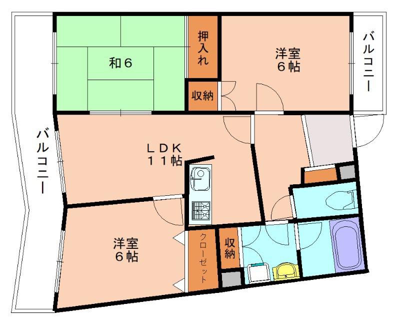 サンリーラB棟(3LDK/3階)の間取り写真
