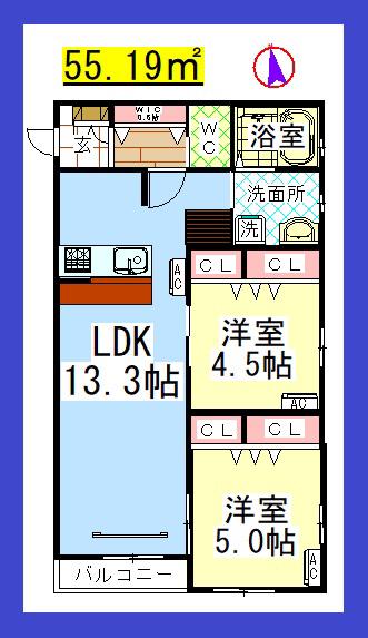 AF パインズヒル(2LDK/2階)の間取り写真