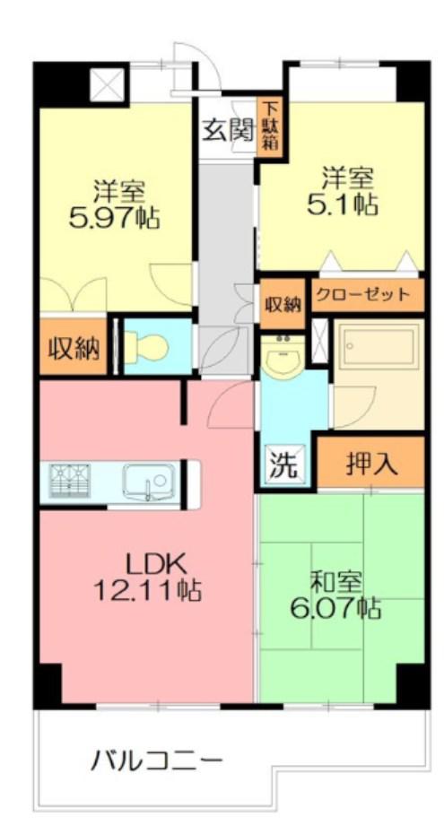 コスモリード本厚木(3LDK/5階)の間取り写真