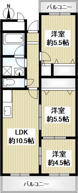 メルベーユ(3DK/2階)の間取り写真