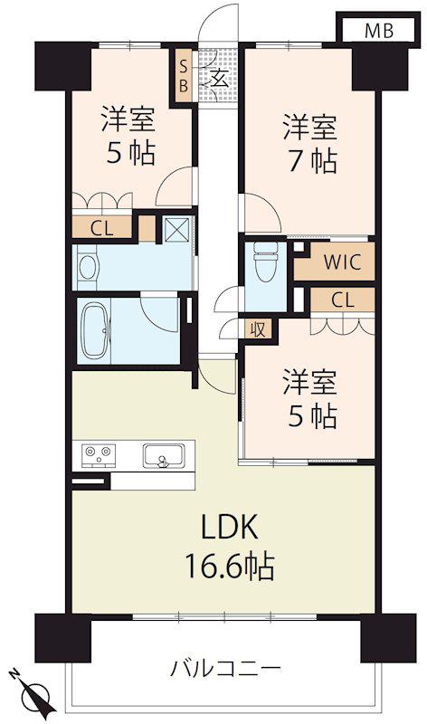 グランドパレス草津(3LDK/8階)の間取り写真