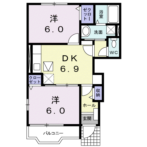 アメニティあずみ野G DK(2DK/1階)の間取り写真