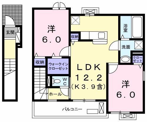 グランデュール(2LDK/2階)の間取り写真
