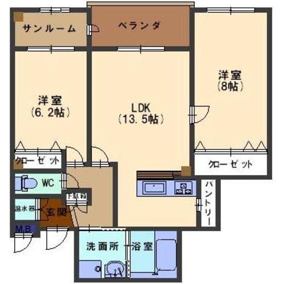 グランドプレイス駅西(2LDK/2階)の間取り写真