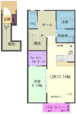 BOLAS緑が丘A棟(1LDK/2階)の間取り写真