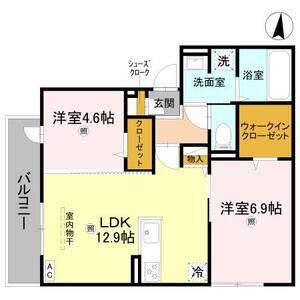 GRAMM松室吾神町A棟(2LDK/2階)の間取り写真