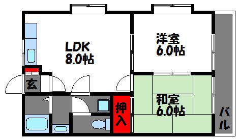 ヴィラフェリス(2LDK/1階)の間取り写真