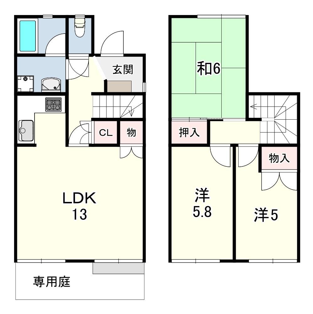 タウンハウス北別府1(3LDK/1階)の間取り写真